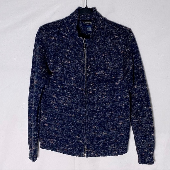 Vintage Sonoma Jean Company Navy Blue Confetti Knit Full Zip Mock Neck S - Picture 2 of 12